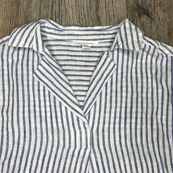 Beach Lunch Lounge Collection Linen Blend Collared Striped shirt, size small - Picture 5 of 10